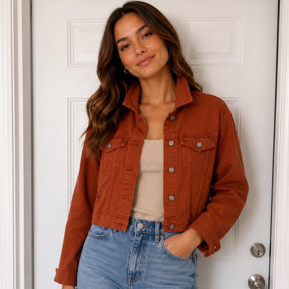 Kensie Burnt Orange Denim Trucker Jacket